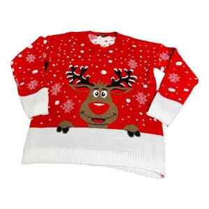 Boohoo Womens Knit Reindeer Ugly Christmas Sweater Pullover Red Small Medium